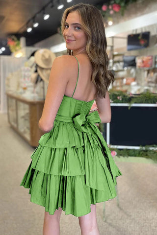 Schwarzes Satin-A-Linien-Kurzkorsett-Heimkehrkleid mit Trägern und Schleife PD543