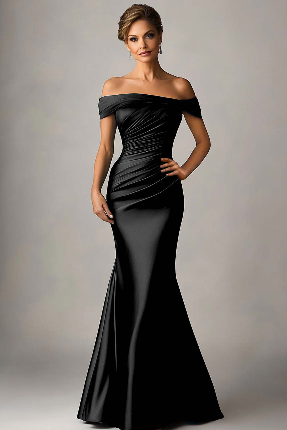 Pfauenblaues Meerjungfrau-Kleid mit schulterfreiem, gerüschtem Satin