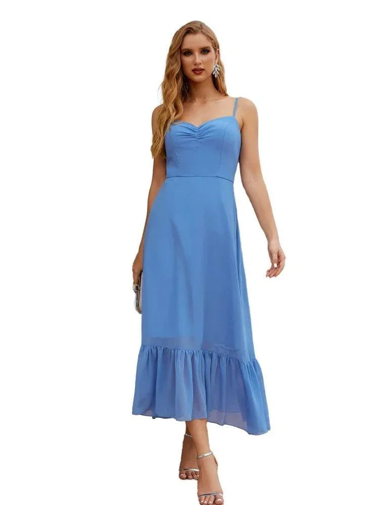 Vestido de dama de honor de chiffon con tirantes finos de Numbersea, largo hasta el tobillo, formal, silueta A, para fiesta de cóctel, baile de bienvenida para jóvenes SEA28028