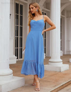 Numbersea Spaghetti-Träger Chiffon Brautjungfernkleid Knöchellänge Formell A-Linie Cocktail Party Homecoming-Kleid für Juniorinnen SEA28028