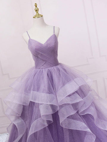 Langes Ballkleid aus blauem Tüll mit Pailletten, blaues Abendkleid aus blauem Tüll, PSK317
