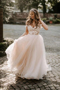 Abito da Sposa Spiaggia Bohemien in Tulle e Pizzo a Linea A con Spalle Scoperte, MW561