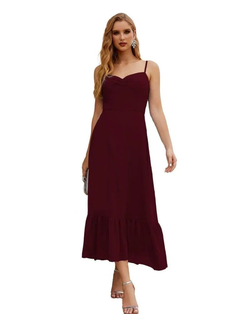 Vestido de dama de honor de chiffon con tirantes finos de Numbersea, largo hasta el tobillo, formal, silueta A, para fiesta de cóctel, baile de bienvenida para jóvenes SEA28028