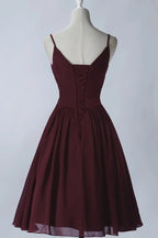 Spaghettiträger ärmelloses A-Linien Chiffon Kurzes Ballkleid Mit Taschen
