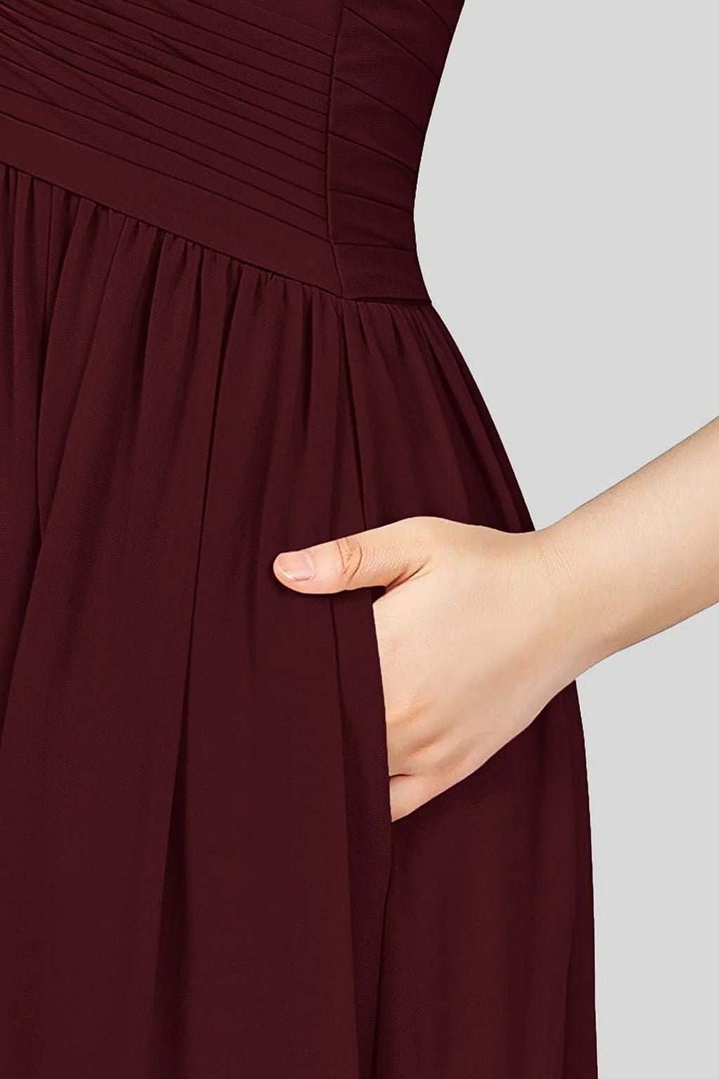 Spaghettiträger ärmelloses A-Linien Chiffon Kurzes Ballkleid Mit Taschen