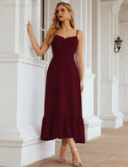 Numbersea Spaghetti-Träger Chiffon Brautjungfernkleid Knöchellänge Formell A-Linie Cocktail Party Homecoming-Kleid für Juniorinnen SEA28028