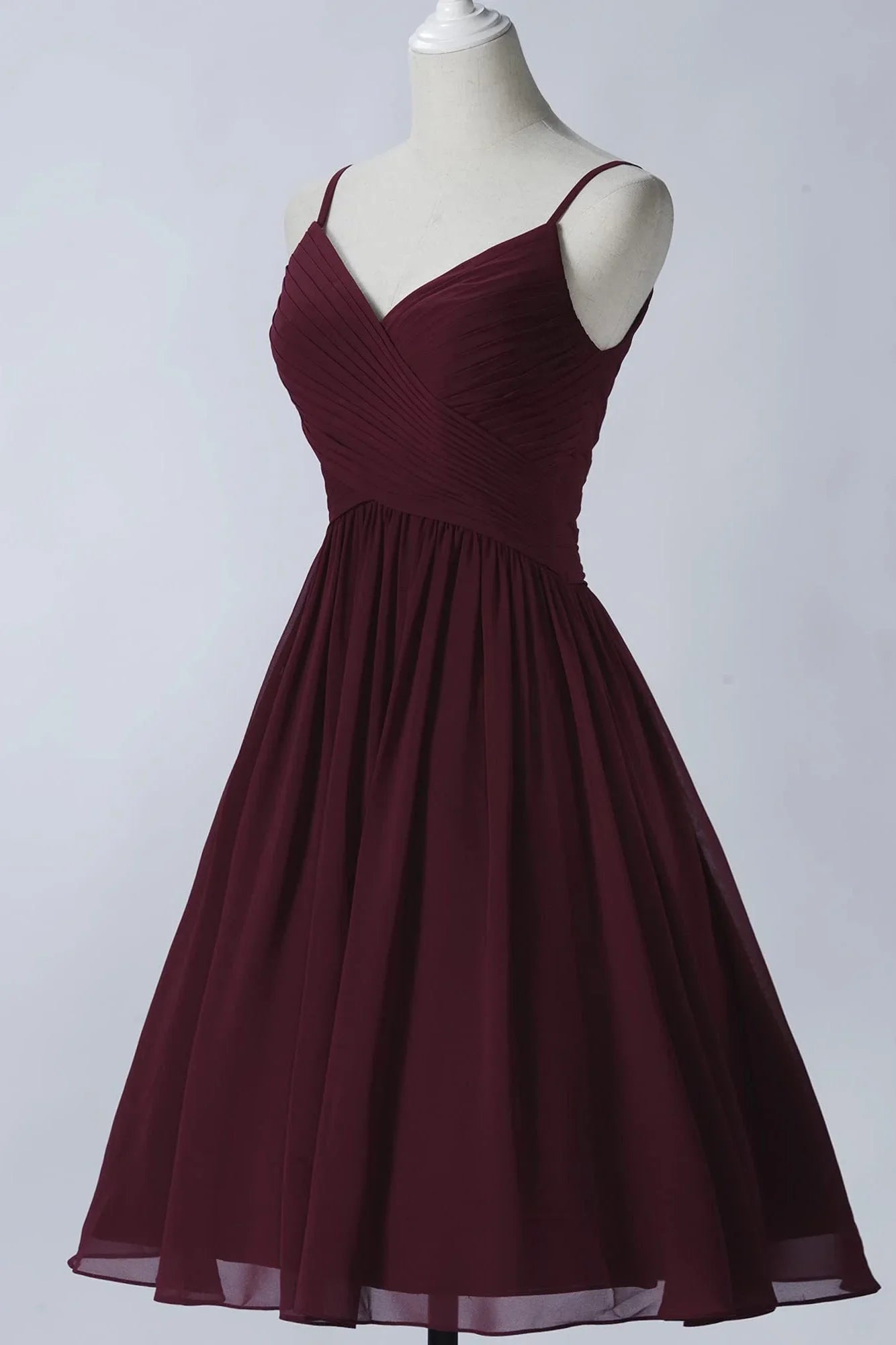 Spaghettiträger ärmelloses A-Linien Chiffon Kurzes Ballkleid Mit Taschen