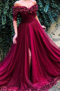 Schulterfreies, kastanienbraunes, langes Ballkleid, Partykleid PG772
