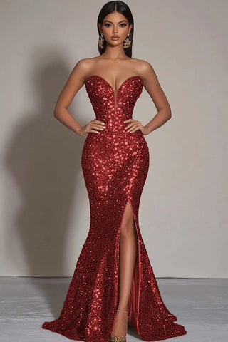 Sparkly Gold Mermaid Long Sequins Formal Dress with Slit