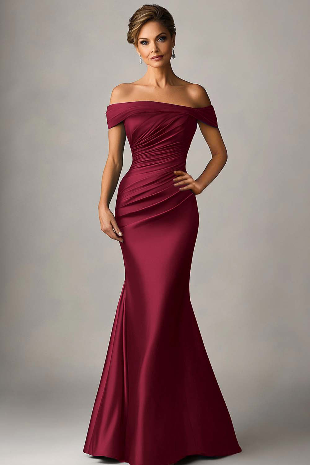 Pfauenblaues Meerjungfrau-Kleid mit schulterfreiem, gerüschtem Satin