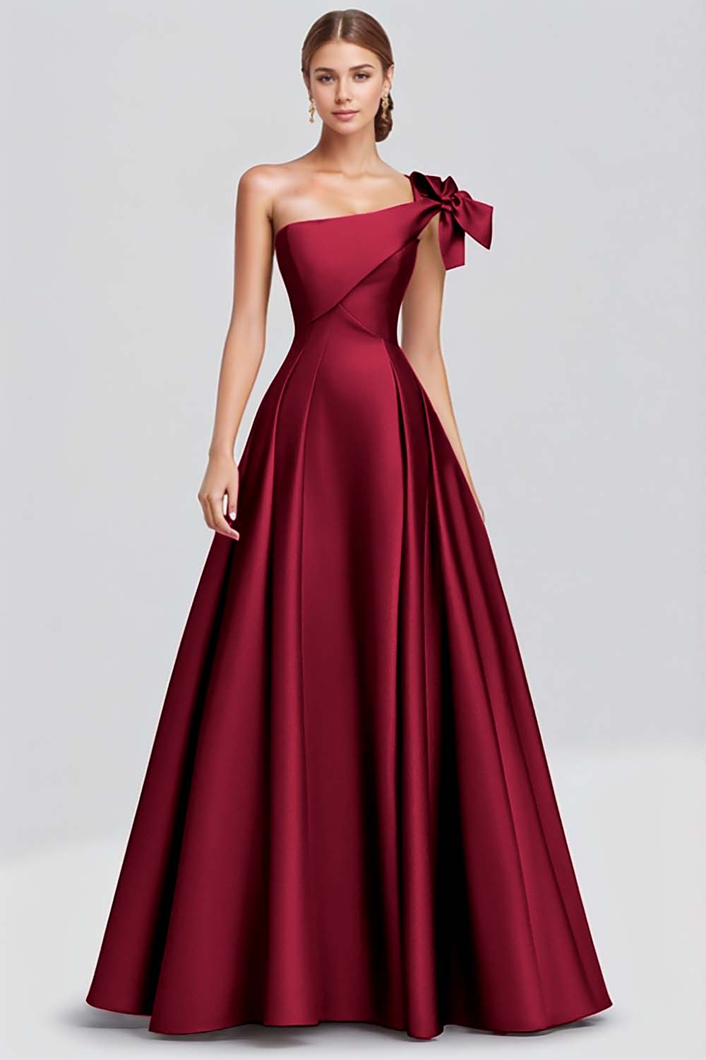 Fuchsia A-Linie One-Shoulder Schleife Satin Langes Abendkleid