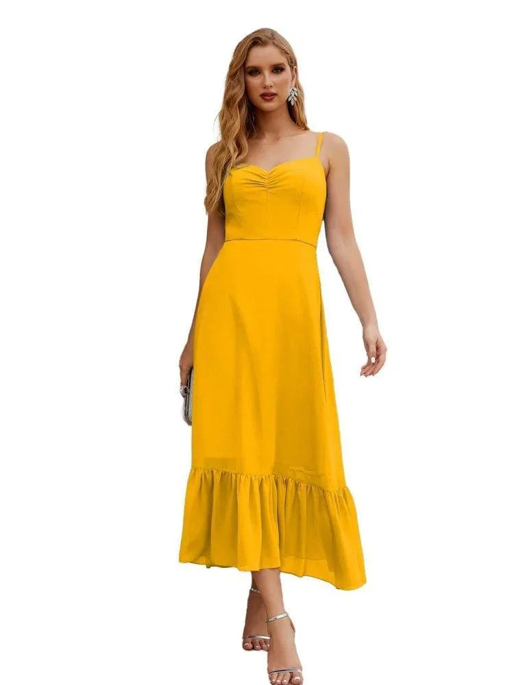 Vestido de dama de honor de chiffon con tirantes finos de Numbersea, largo hasta el tobillo, formal, silueta A, para fiesta de cóctel, baile de bienvenida para jóvenes SEA28028