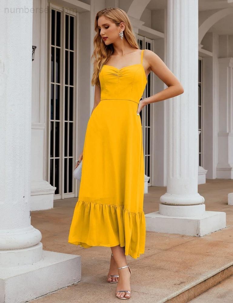 Numbersea Spaghetti-Träger Chiffon Brautjungfernkleid Knöchellänge Formell A-Linie Cocktail Party Homecoming-Kleid für Juniorinnen SEA28028