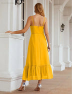 Numbersea Spaghetti-Träger Chiffon Brautjungfernkleid Knöchellänge Formell A-Linie Cocktail Party Homecoming-Kleid für Juniorinnen SEA28028