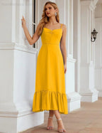 Numbersea Spaghetti-Träger Chiffon Brautjungfernkleid Knöchellänge Formell A-Linie Cocktail Party Homecoming-Kleid für Juniorinnen SEA28028