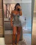 Glitzerndes Kleid mit grauen Pailletten Sexy graues Homecoming-Kleid Y4212