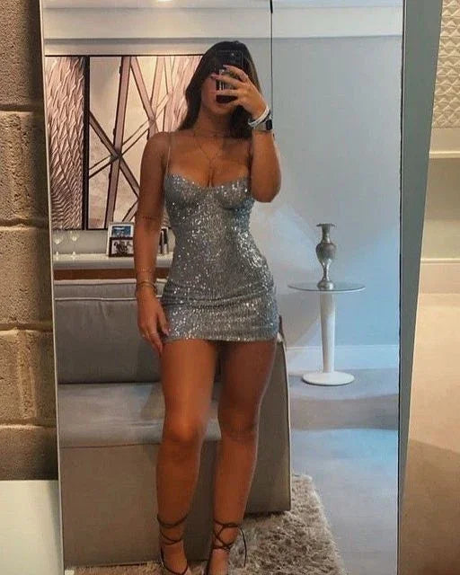 Glitzerndes Kleid mit grauen Pailletten Sexy graues Homecoming-Kleid Y4212