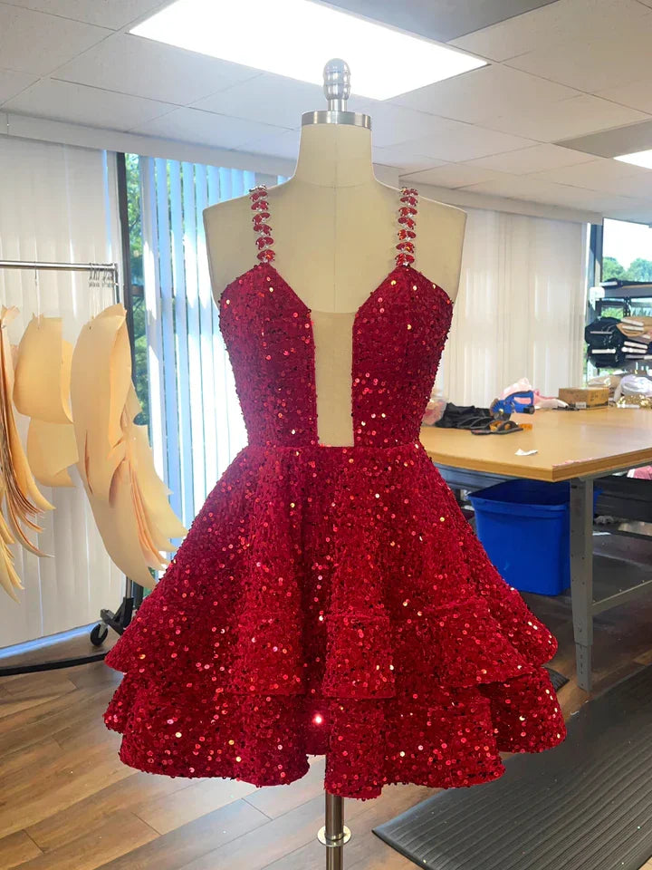 Vestido de Cumpleaños Dulce 16 de Línea A con Lentejuelas Falda Superpuesta Vestido de Baile de Regreso a Casa Popular Y07