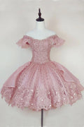 Vestido Curto de Baile de Finalistas com Aplicações de Renda Cor-de-Rosa Princesa Y2502