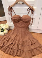 Vestido Chic en A-line Marrón para el Baile de Otoño Vestido de Fiesta Marrón Y2552
