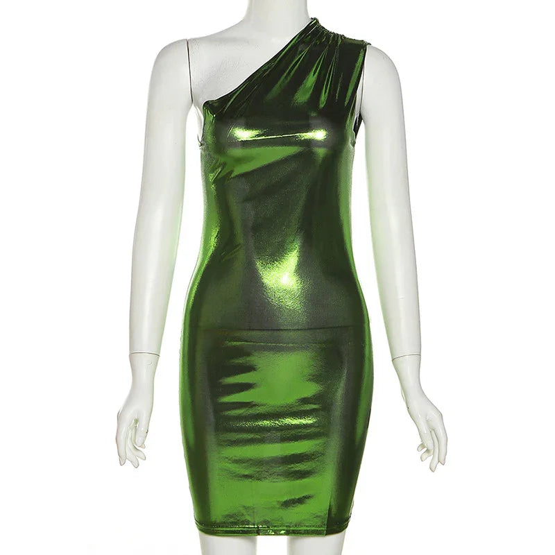 Vestido Sexy para Mujer Vestido de un Hombro Color Sólido Sin Mangas Vestido para Baile de Bienvenida Y1987