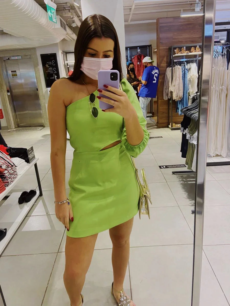 Liebliches grünes Homecoming-Kleid mit einseitiger Schulter Grünes Cocktailkleid Y2215