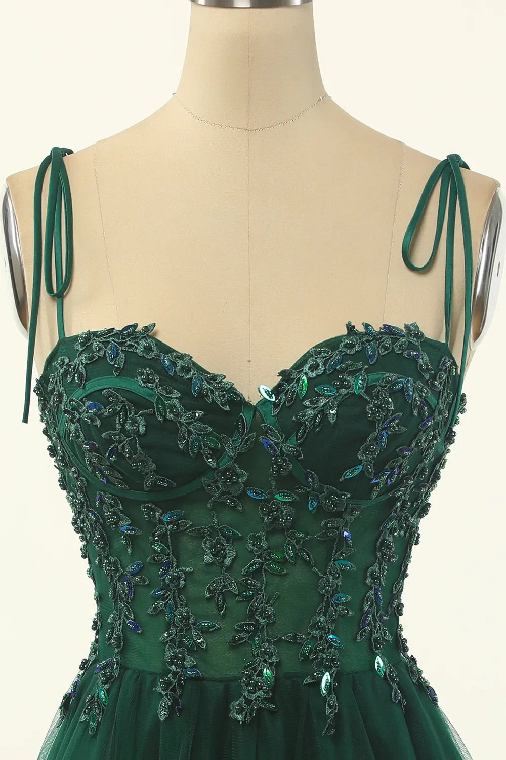 Grünes Tüll-A-Linien-Heimkehrballkleid mit knielangem Saum Partykleid Y1703