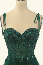 Grünes Tüll-A-Linien-Heimkehrballkleid mit knielangem Saum Partykleid Y1703