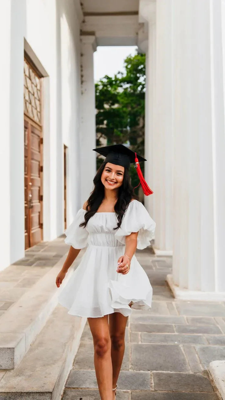Vestido de Graduación Blanco Corto en Línea A Vestido de Baile de Otoño Blanco Y1843