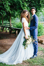 Casual Country Style Two Piece Lace Top Tulle Skirt Wedding Dresses, MW535