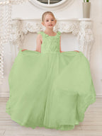 Elegant White Tulle Flower Girl Dress with Sweep Train