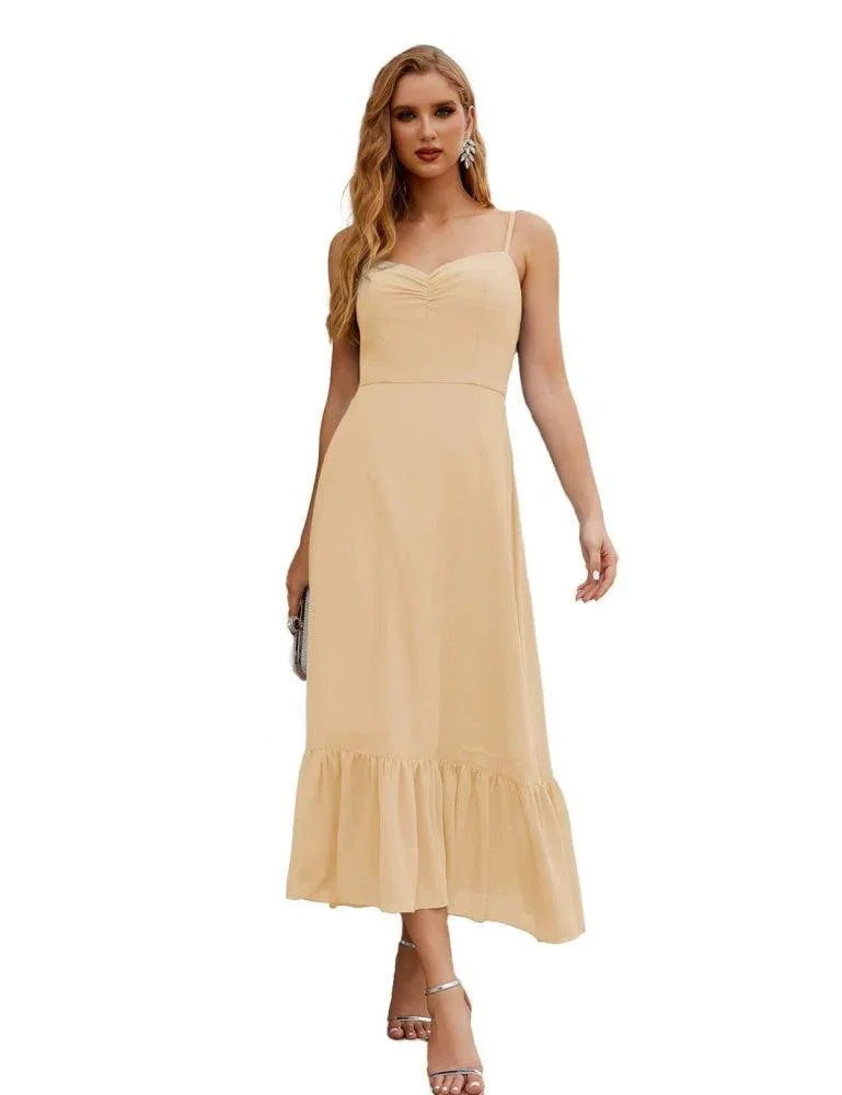 Vestido de dama de honor de chiffon con tirantes finos de Numbersea, largo hasta el tobillo, formal, silueta A, para fiesta de cóctel, baile de bienvenida para jóvenes SEA28028