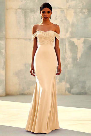 Dusty Sage Mermaid Off Shoulder Chiffon Long Formal Dress