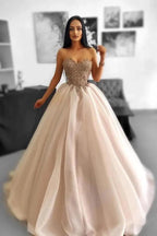 Beautiful A-Line Sweetheart Strapless Tulle Floor-Length Prom Dresses by BIZTUNNEL