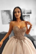 Beautiful A-Line Sweetheart Strapless Tulle Floor-Length Prom Dresses by BIZTUNNEL