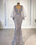 Charming Long Mermaid Sweetheart Tulle Lace Evening Dresses with Puffy Sleeves by BIZTUNNEL