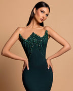 Charming Satin Column Strapless Sleeveless Rhinestone Long Prom Dress