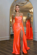 Charming Mermaid Scoop Neck Orange Long Prom Dress With Slit PSK613