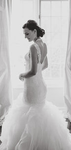 Charming Lace Ruffles Organza Sheath Mermaid Wedding Dresses,DB0176