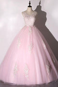 Schickes Ballkleid in Rosa, Abendkleid mit Tüllapplikationen, PSK266
