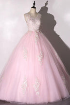 Vestido de baile chique rosa com aplicações de tule PSK266