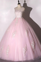 Vestido de baile chique rosa com aplicações de tule PSK266