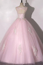 Vestido de baile chique rosa com aplicações de tule PSK266
