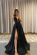 Abito da Ballo Classico Staccabile a Linea A con Scollatura a V in Tulle Nero PSK383