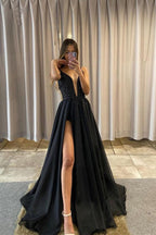 Vestido de festa clássico em tule preto, decote em V, corte A, removível, PSK383
