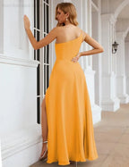 Numbersea Ein Schulter Chiffon Brautjungfernkleider Lang Formell Homecoming Abschlussballkleider für Damen Party Hochzeit Abend SEA28052
