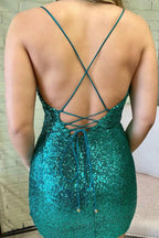 Vestido Corto de Cuello Redondo Verde con Lentejuelas para el Baile de Bienvenida SYH33