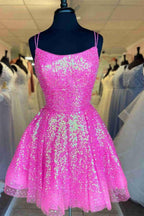 Vestido de Baile de Graduación con Lentejuelas Rosado Fuerte y Lindo SYH24