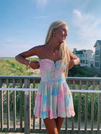 Niedliches trägerloses A-Linien Homecoming-Kleid, Regenbogenkleid Y2794
