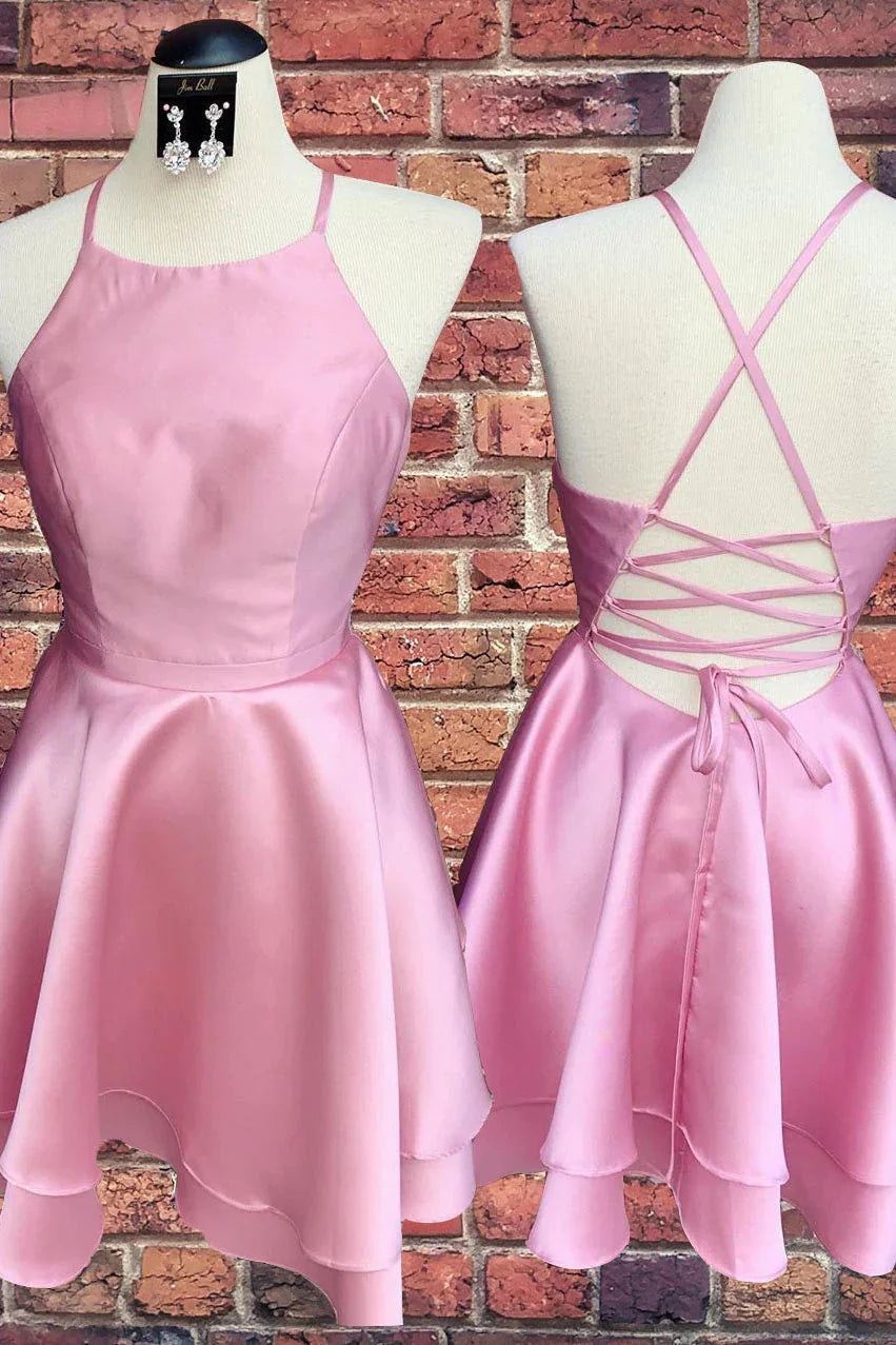 Zuckergussrosa Trägerkleid ohne Ärmel mit kurzem Saum Abschlussballkleider Heimkehrballkleider